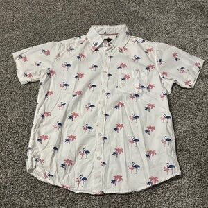 Rugby University Stars and Stripes Flamingo Print Men’s Button Down Shirt Medium